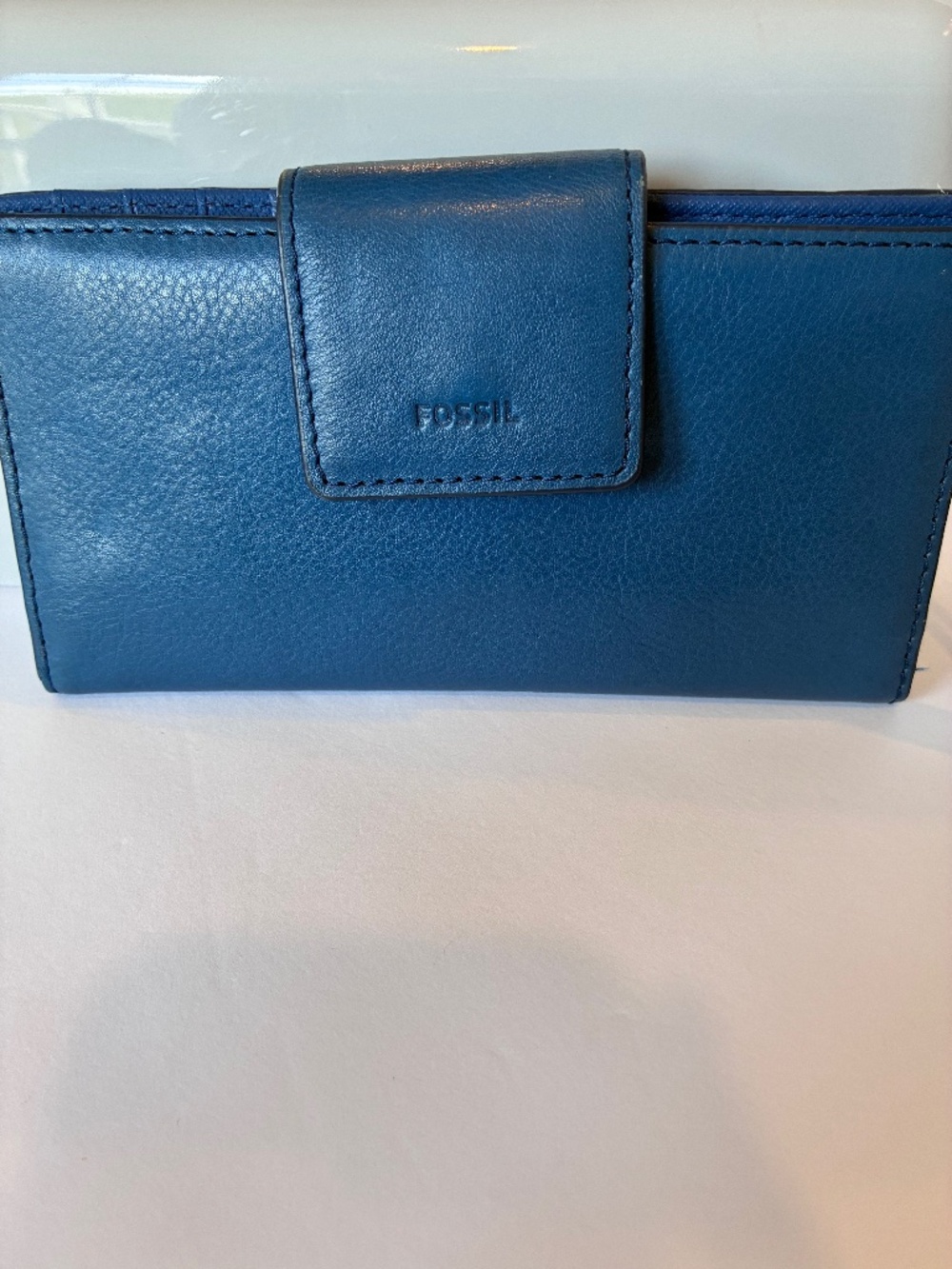 Fossil Blue Leather Wallet Snap Closure Organizer Wallet